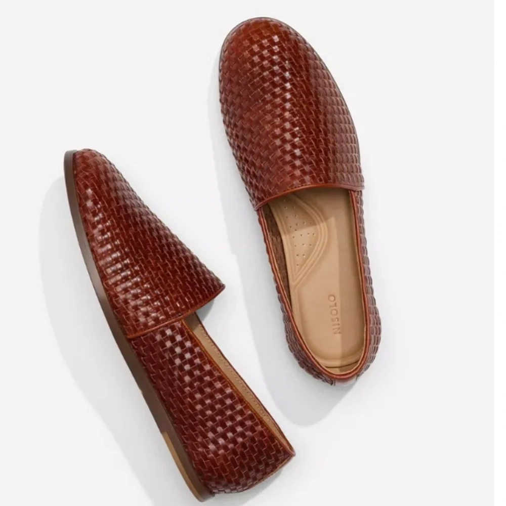 Men’s Woven Leather Slip On Loafer Nisolo Alejandro Brown Brandy New Size 11